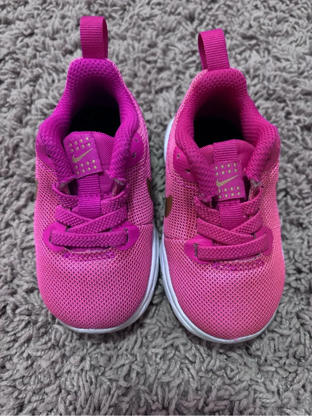 Nike Kids Hot Pink Sneakers with Gold Swoosh